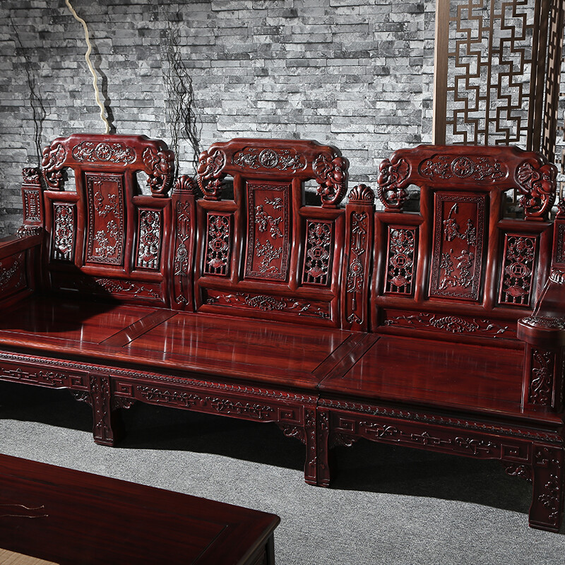 攀峰家具套装 南美酸枝木沙发 象头福禄寿沙发五件套 仿古实木沙发 新古典中式沙发 红木沙发象头福禄寿5件套